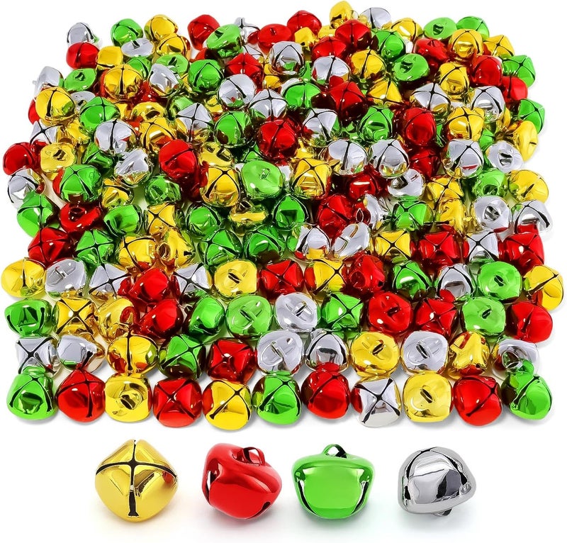 LIGHOON 50 PCS 1 Inch Christmas Jingle Bells, Colorful Metal Large Craft Bell, Bells for Christmas Home Decoration, Gifts Wrapping, DIY Projects, Festival Party Favors (Red, Green, Gold, Silver) - Image 1